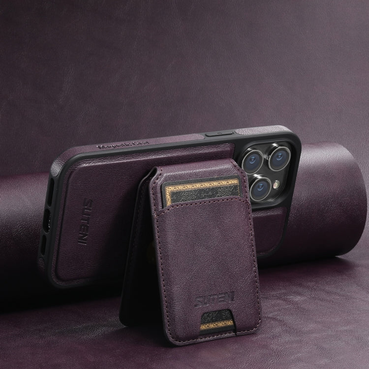 For iPhone 13 Pro Suteni M2 Oil Wax MagSafe Horizontal Card Bag Phone Case(Purple) - iPhone 13 Pro Cases by Suteni | Online Shopping UK | buy2fix