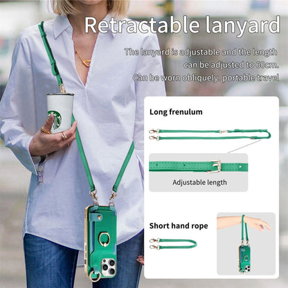 For iPhone 16 Pro Fashion Ring Card Bag Phone Case with Hang Loop(Green) - iPhone 16 Pro Cases by buy2fix | Online Shopping UK | buy2fix