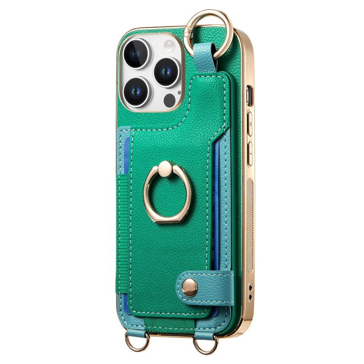 For iPhone 16 Pro Max Fashion Ring Card Bag Phone Case with Hang Loop(Green) - iPhone 16 Pro Max Cases by buy2fix | Online Shopping UK | buy2fix