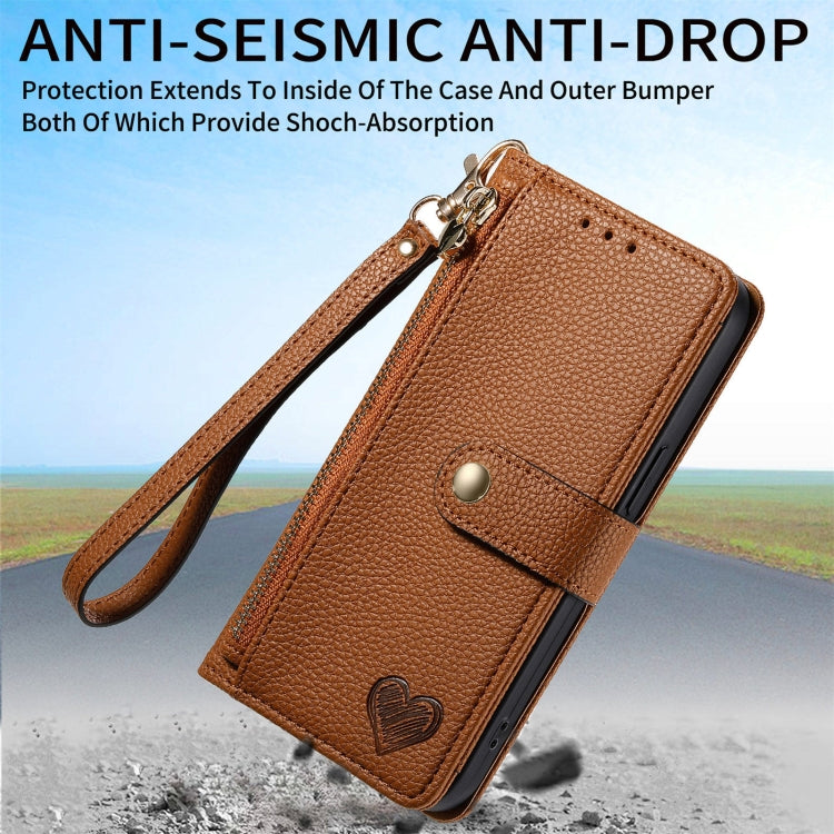 For Motorola Moto G Power 5G 2024 Love Zipper Lanyard Leather Phone Case(Brown) - Motorola Cases by buy2fix | Online Shopping UK | buy2fix