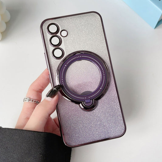 For Samsung Galaxy S24 5G  Rotation MagSafe Holder Gradient Glitter TPU Phone Case(Night Purple) - Galaxy S24 5G Cases by buy2fix | Online Shopping UK | buy2fix