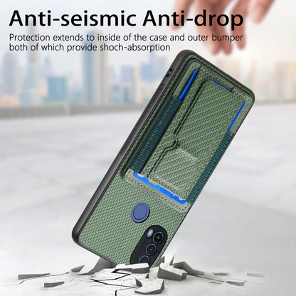 For Motorola Moto G Stylus 5G 2024 Carbon Fiber Fold Stand Elastic Card Bag Phone Case(Green) - Motorola Cases by buy2fix | Online Shopping UK | buy2fix