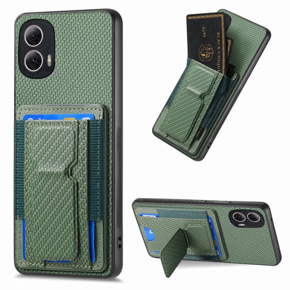 For Motorola Moto G Power 5G 2024 Carbon Fiber Fold Stand Elastic Card Bag Phone Case(Green) - Motorola Cases by buy2fix | Online Shopping UK | buy2fix