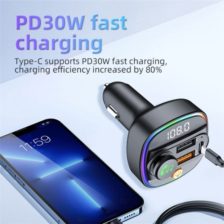 C4S Digital Display Car PD 30W+QC 3.0 Car Charger Audio MP3 Player FM Transmitter - Car Charger by buy2fix | Online Shopping UK | buy2fix