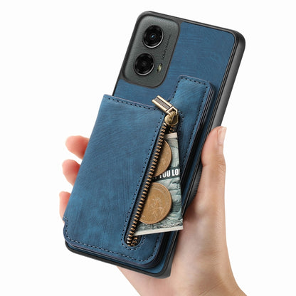 For Motorola Moto G 2024 Retro Leather Zipper Wallet Back Phone Case(Blue) - Motorola Cases by buy2fix | Online Shopping UK | buy2fix
