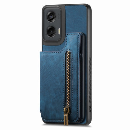 For Motorola G Stylus 5G 2024 Retro Leather Zipper Wallet Back Phone Case(Blue) - Motorola Cases by buy2fix | Online Shopping UK | buy2fix