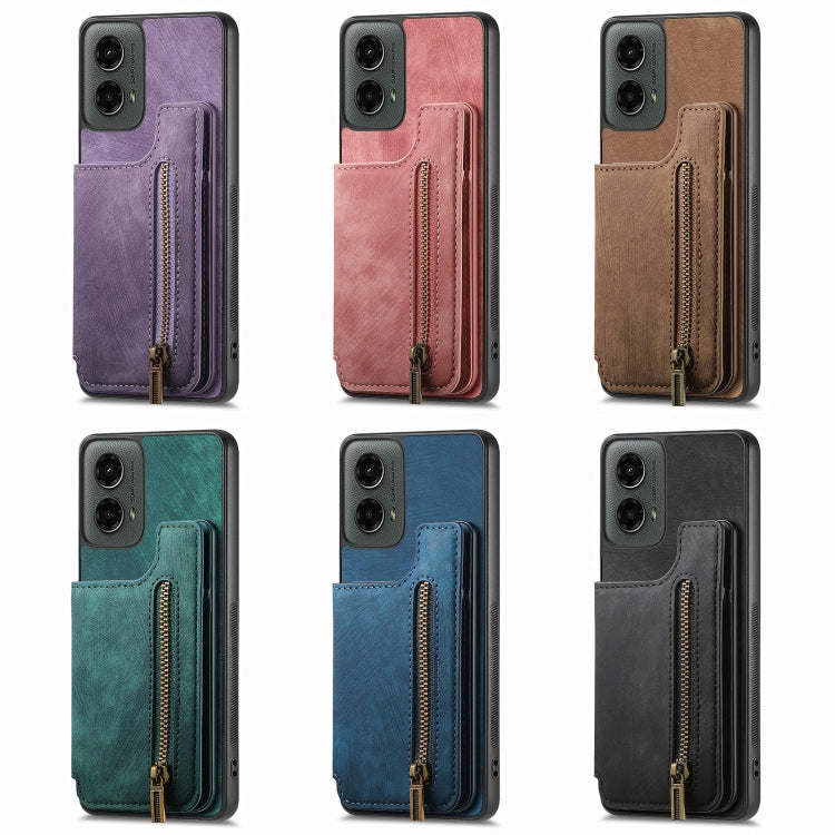 For Motorola G Stylus 5G 2024 Retro Leather Zipper Wallet Back Phone Case(Blue) - Motorola Cases by buy2fix | Online Shopping UK | buy2fix
