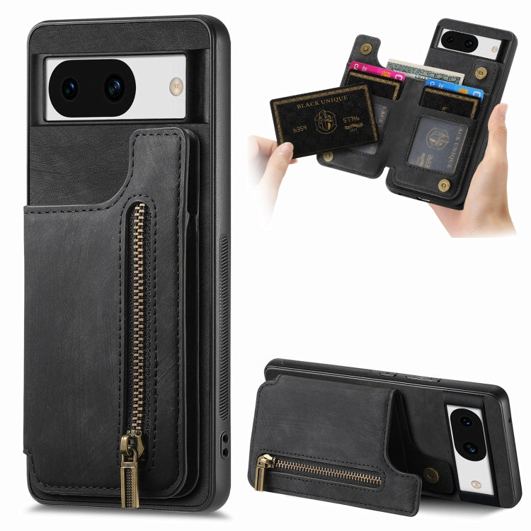 For Google Pixel 9 Pro XL Retro Leather Zipper Wallet Back Phone Case(Black) - Google Cases by buy2fix | Online Shopping UK | buy2fix