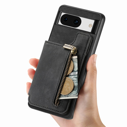 For Google Pixel 9 Pro XL Retro Leather Zipper Wallet Back Phone Case(Black) - Google Cases by buy2fix | Online Shopping UK | buy2fix