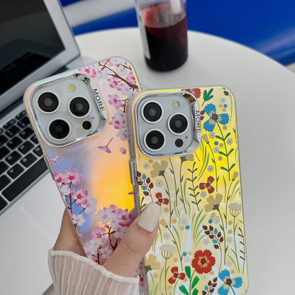 For iPhone 16 Electroplating Laser Flower Texture TPU Phone Case(Zinnia AH9) - iPhone 16 Cases by buy2fix | Online Shopping UK | buy2fix