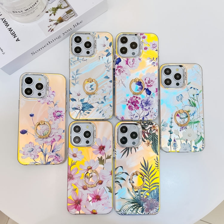 For iPhone 16 Pro Max Electroplating Laser Flower Ring Holder TPU Phone Case(Chrysanthemum AH5) - iPhone 16 Pro Max Cases by buy2fix | Online Shopping UK | buy2fix