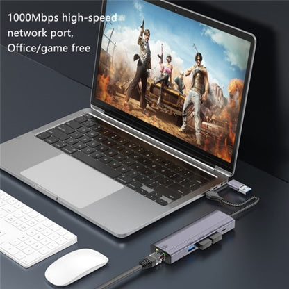 T513 USB-A / Type-C to USB3.0 x 3 + USB-C + Gigabit Laptop Adapter Docking Station - HUB with Lan adapter by buy2fix | Online Shopping UK | buy2fix