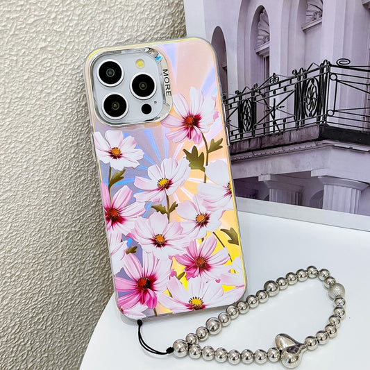 For iPhone 16 Pro Max Electroplating Laser Flower Phone Case with Wrist Strap(Cosmos Flower AH7) - iPhone 16 Pro Max Cases by buy2fix | Online Shopping UK | buy2fix