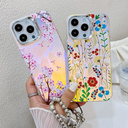 For iPhone 16 Pro Electroplating Laser Flower Phone Case with Wrist Strap(Chrysanthemum AH5) - iPhone 16 Pro Cases by buy2fix | Online Shopping UK | buy2fix