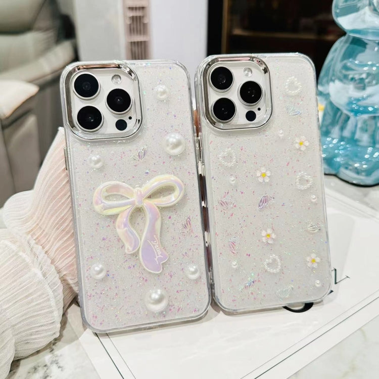 For iPhone 16 3D Bow Pearl Love Flower TPU Phone Case(Butterfly Love Flowers) - iPhone 16 Cases by buy2fix | Online Shopping UK | buy2fix