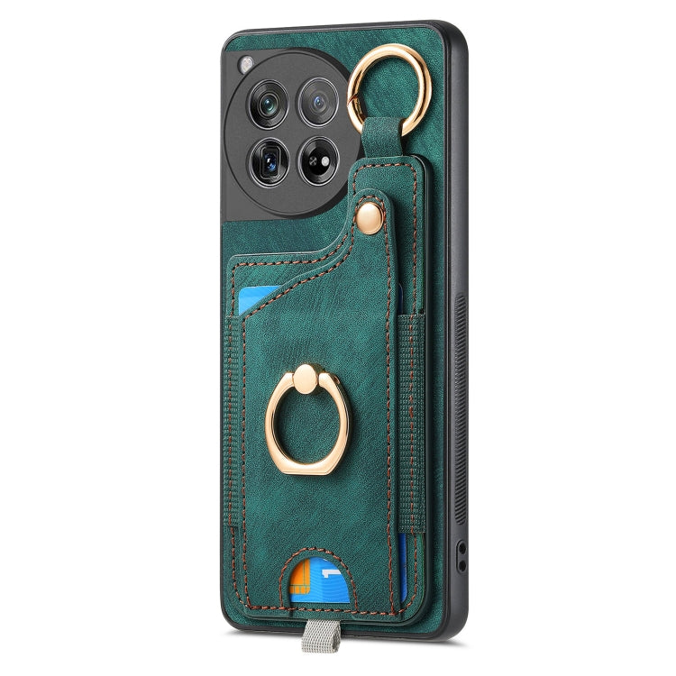 For OnePlus 11 Retro Skin-feel Ring Card Bag Phone Case with Hang Loop(Green) - OnePlus Cases by buy2fix | Online Shopping UK | buy2fix