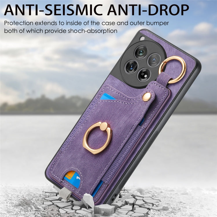 For OnePlus 11 Retro Skin-feel Ring Card Bag Phone Case with Hang Loop(Purple) - OnePlus Cases by buy2fix | Online Shopping UK | buy2fix