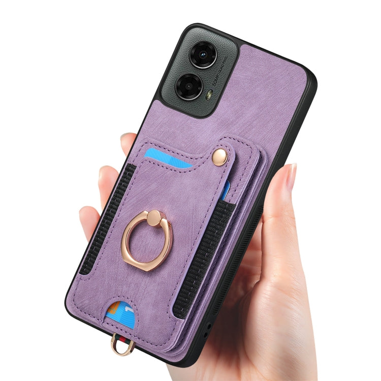 For Motorola Moto G 2024 Retro Skin-feel Ring Multi-card RFID Wallet Phone Case(Purple) - Motorola Cases by buy2fix | Online Shopping UK | buy2fix