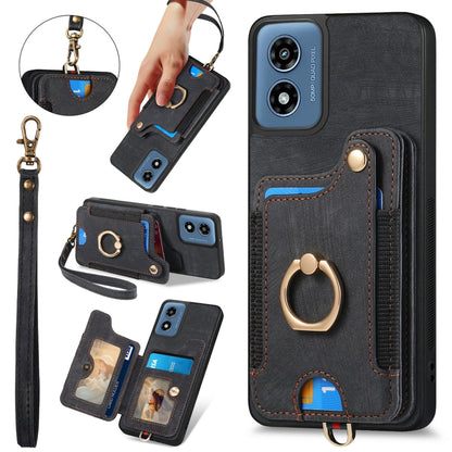 For Motorola G Play 2024 Retro Skin-feel Ring Multi-card RFID Wallet Phone Case(Black) - Motorola Cases by buy2fix | Online Shopping UK | buy2fix