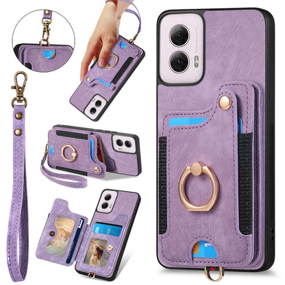 For Motorola G Power 5G 2024 Retro Skin-feel Ring Multi-card RFID Wallet Phone Case(Purple) - Motorola Cases by buy2fix | Online Shopping UK | buy2fix