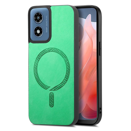 For Motorola Moto G Play 2024 4G Retro Magsafe Magnetic PU Back Cover Phone Case(Green) - Motorola Cases by buy2fix | Online Shopping UK | buy2fix