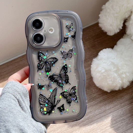 For iPhone 16 Wave Edge Butterfly TPU Hybrid PC Phone Case(Black) - iPhone 16 Cases by buy2fix | Online Shopping UK | buy2fix