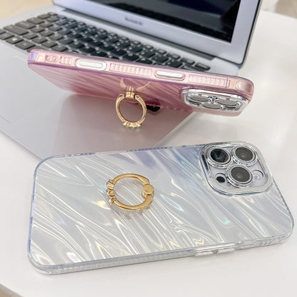 For iPhone 16 Pro Plating Glitter Texture Ring Holder TPU Phone Case with Lens Film(White Shell Grain) - iPhone 16 Pro Cases by buy2fix | Online Shopping UK | buy2fix