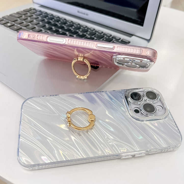 For iPhone 16 Pro Max Plating Glitter Texture Ring Holder TPU Phone Case with Lens Film(Pink Shell Pattern) - iPhone 16 Pro Max Cases by buy2fix | Online Shopping UK | buy2fix