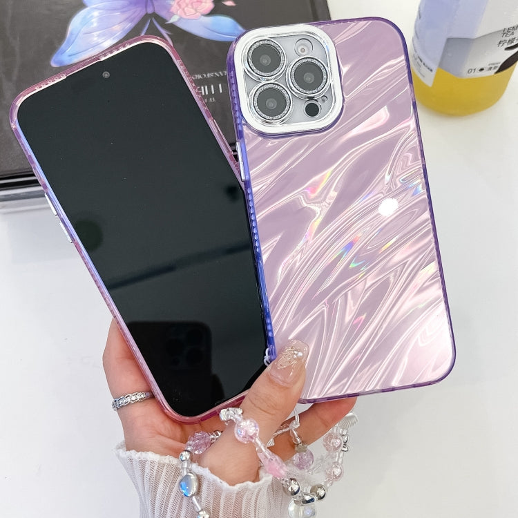 For iPhone 16 Plating Glitter Texture Chain Wristband TPU Phone Case with Lens Film(Pink Shell Pattern) - iPhone 16 Cases by buy2fix | Online Shopping UK | buy2fix