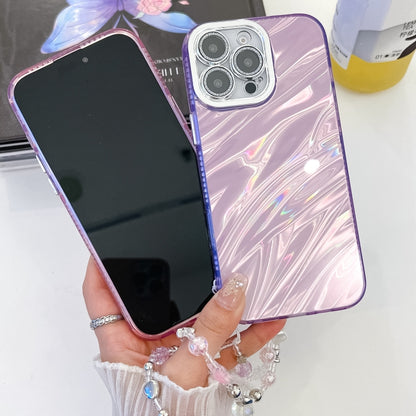 For iPhone 16 Plating Glitter Texture Chain Wristband TPU Phone Case with Lens Film(Purple Feather Yarn) - iPhone 16 Cases by buy2fix | Online Shopping UK | buy2fix