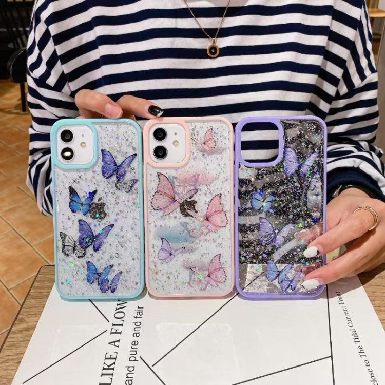 For iPhone 16 Color Butterfly Glitter Epoxy TPU Phone Case(Purple) - iPhone 16 Cases by buy2fix | Online Shopping UK | buy2fix