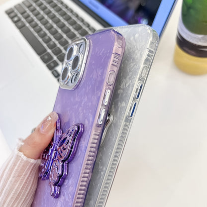 For iPhone 16 Pro Max Plating Glitter Lens Film Texture Butterfly Holder Wristband Phone Case(Purple Tinfoil Texture) - iPhone 16 Pro Max Cases by buy2fix | Online Shopping UK | buy2fix