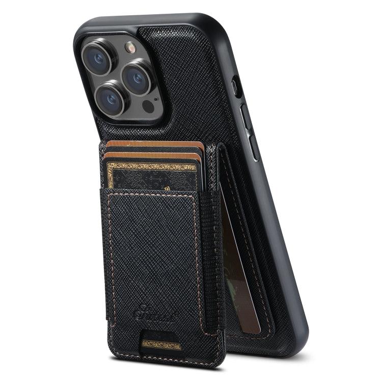 For iPhone 16 Pro Max Suteni H17 Cross Grain Leather MagSafe Detachable Wallet Phone Case(Black) - iPhone 16 Pro Max Cases by Suteni | Online Shopping UK | buy2fix