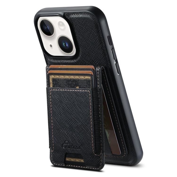 For iPhone 15 Suteni H17 Cross Grain Leather MagSafe Detachable Wallet Phone Case(Black) - iPhone 15 Cases by Suteni | Online Shopping UK | buy2fix