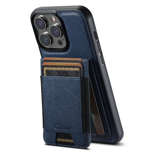 For iPhone 12 Pro Suteni H17 Cross Grain Leather MagSafe Detachable Wallet Phone Case(Blue) - iPhone 12 / 12 Pro Cases by Suteni | Online Shopping UK | buy2fix