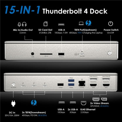 WAVLINK UTD41 PRO RJ45 / Audio / SD Card Reader 15-in-1 Thunderbolt 4 Docking Station, Plug:US Plug -  by WAVLINK | Online Shopping UK | buy2fix