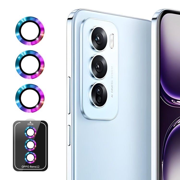 For OPPO Reno12 Global ENKAY Hat-Prince 9H Rear Camera Lens Aluminium Alloy Tempered Glass Film(Colorful) - Reno12 Tempered Glass by ENKAY | Online Shopping UK | buy2fix