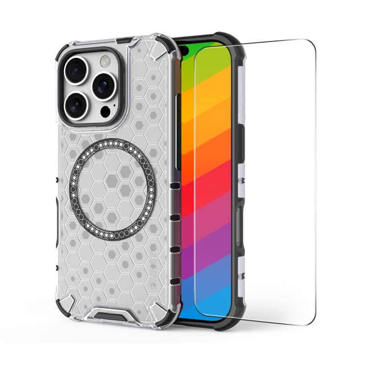 For iPhone 16 Pro Max ENKAY Hat-Prince Honeycomb MagSafe Shockproof Phone Case with Large Arc Edge Film(White) - iPhone 16 Pro Max Cases by ENKAY | Online Shopping UK | buy2fix