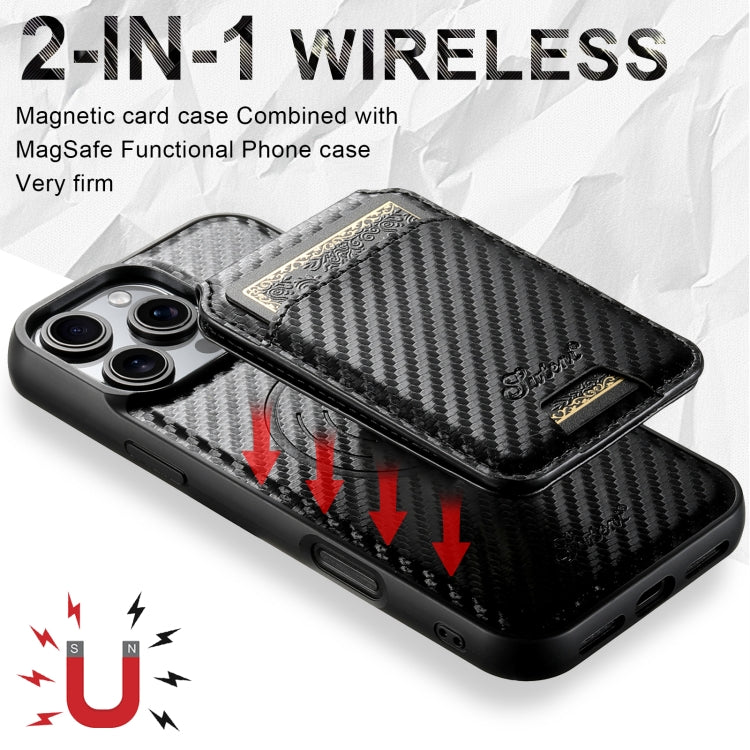 For iPhone 13 Pro Suteni TXWH18 Carbon Fiber Texture Detachable Wallet MagSafe Phone Case(Black) - iPhone 13 Pro Cases by Suteni | Online Shopping UK | buy2fix