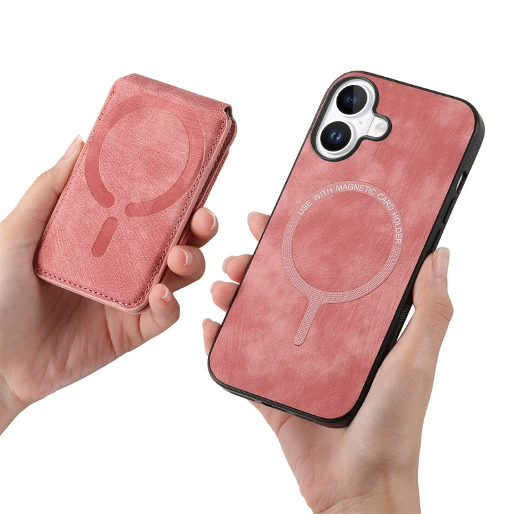 For iPhone 16 Retro Splitable Magnetic Stand Card Bag Leather Phone Case(Pink) - iPhone 16 Cases by buy2fix | Online Shopping UK | buy2fix