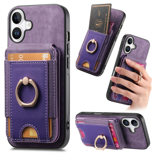 For iPhone 16 Plus Retro Splitable Magnetic Stand Card Bag Leather Phone Case(Purple) - iPhone 16 Plus Cases by buy2fix | Online Shopping UK | buy2fix