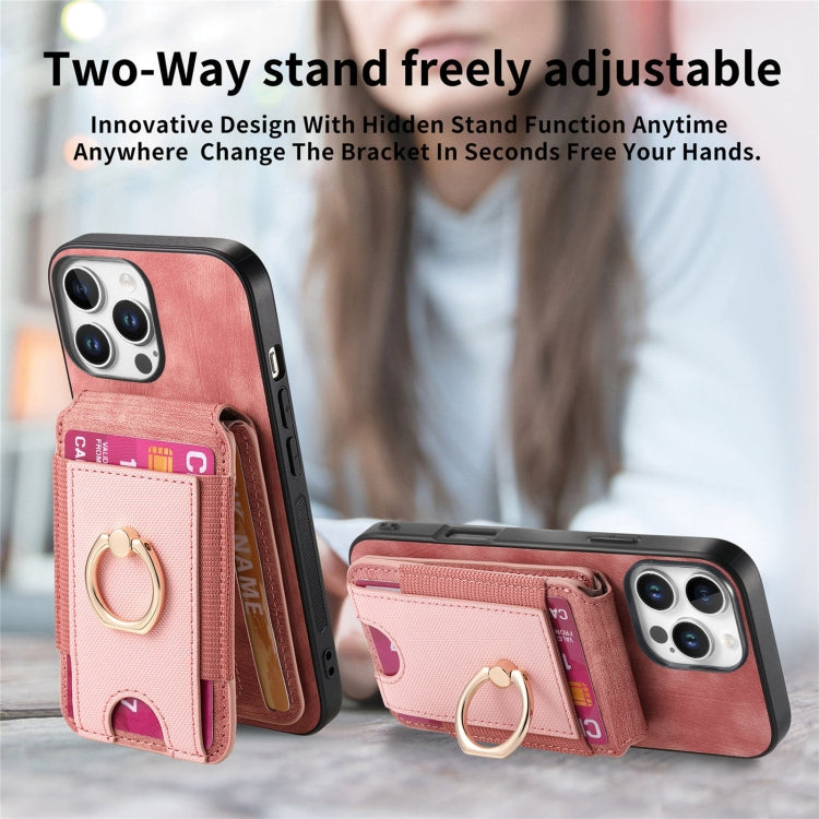 For iPhone 16 Pro Max Retro Splitable Magnetic Stand Card Bag Leather Phone Case(Pink) - iPhone 16 Pro Max Cases by buy2fix | Online Shopping UK | buy2fix