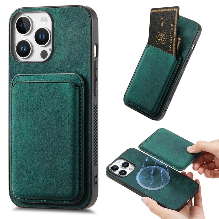 For iPhone 16 Pro Retro Leather Card Bag Magnetic Phone Case(Green) - iPhone 16 Pro Cases by buy2fix | Online Shopping UK | buy2fix