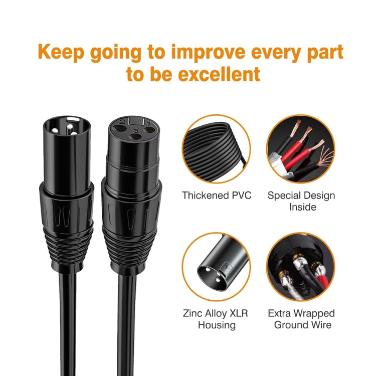 2m XLR Microphone Cable, 4.95 FT XLR Male to XLR Female Balanced 3 Pin Mic Cables, Black - Microphone Audio Cable & Connector by buy2fix | Online Shopping UK | buy2fix