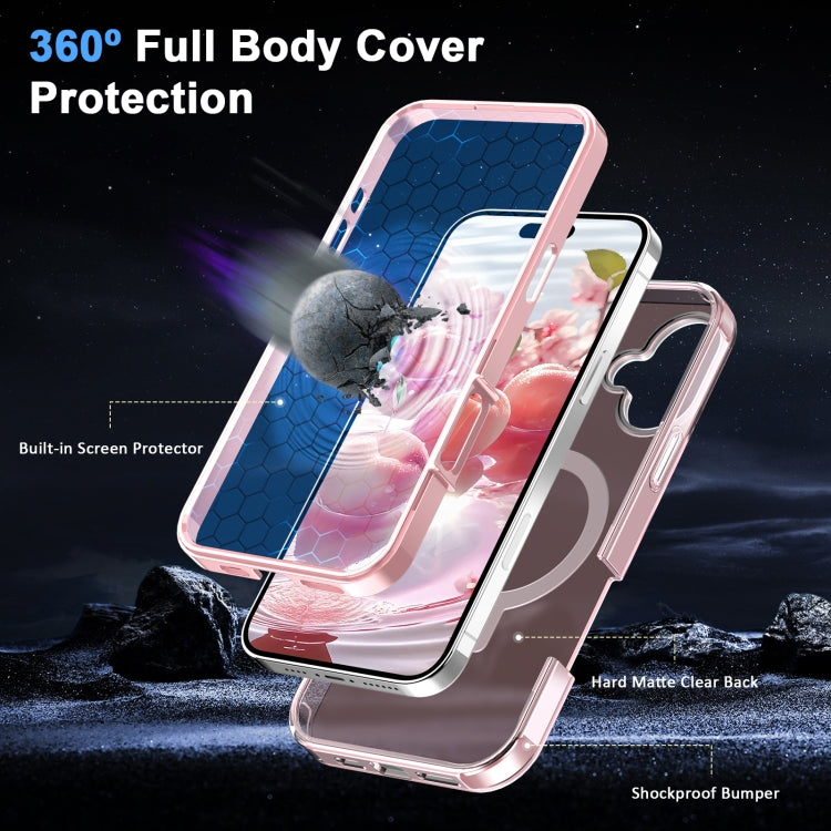 For iPhone 16 Frosted Skin Feel MagSafe Holder 360 Full Body Phone Case(Pink) - iPhone 16 Cases by buy2fix | Online Shopping UK | buy2fix