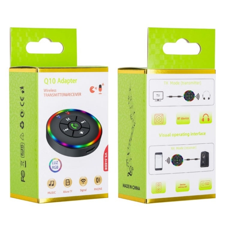 Q10 With Colorful Lamp 2-in-1 Bluetooth 5.3 Wireless Transmitter / Receiver MP3 Player Adapter - Bluetooth Car Kits by buy2fix | Online Shopping UK | buy2fix