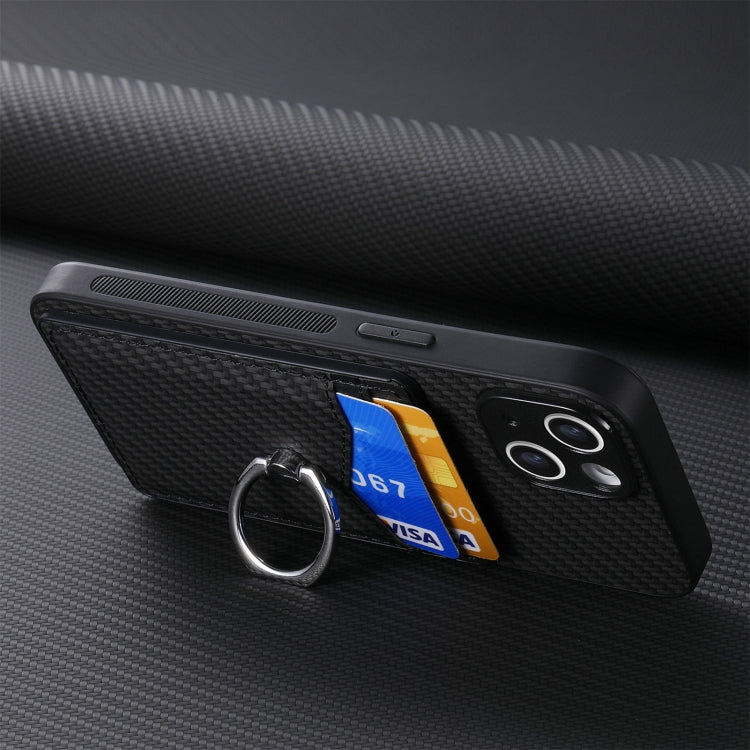 For iPhone 16 Pro Carbon Fiber Card Wallet Ring Phone Case(Black) - iPhone 16 Pro Cases by buy2fix | Online Shopping UK | buy2fix