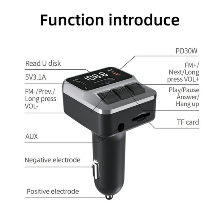 C65 Dual Type-C Port PD 30W Fast Charging Adapter Car Bluetooth FM Transmitter - Car Charger by buy2fix | Online Shopping UK | buy2fix