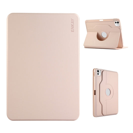 For iPad Pro 13 2024 ENKAY 360 Rotation TPU Leather Smart Tablet Case with Pen Slot(Pink) - iPad Pro 13 2024 Cases by ENKAY | Online Shopping UK | buy2fix