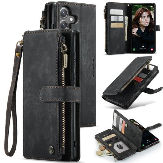 For Samsung Galaxy S24 FE 5G CaseMe C30 Card Slots Zipper Wallet Leather Phone Case(Black) - Galaxy S24 FE 5G Cases by CaseMe | Online Shopping UK | buy2fix